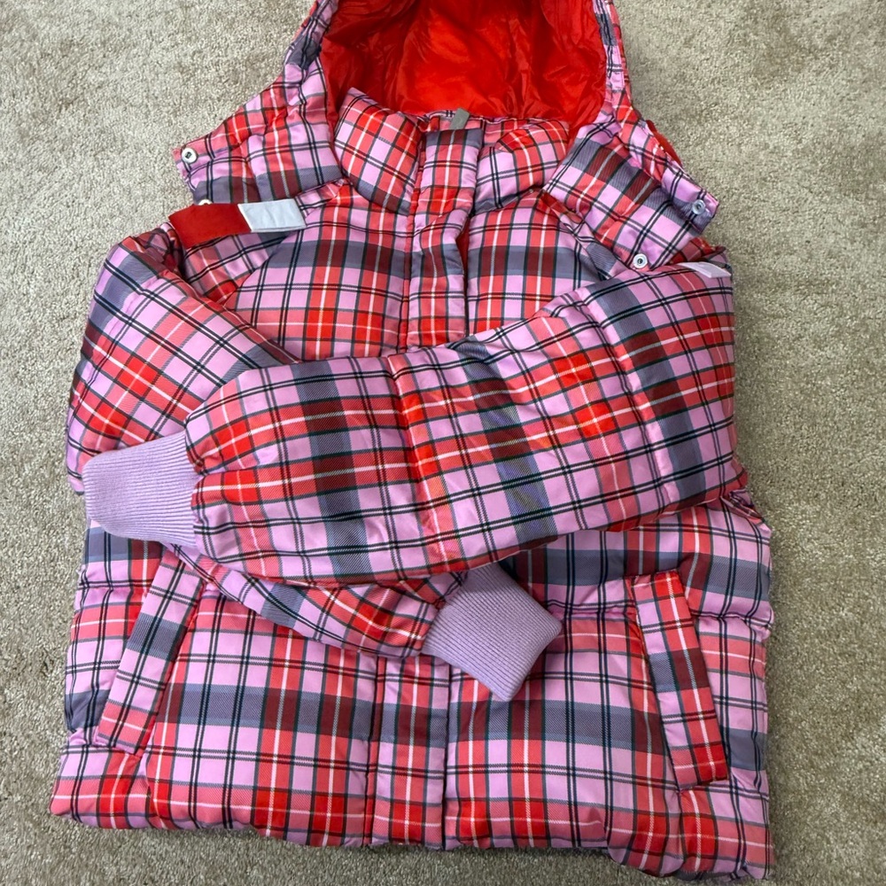 VS PINK Plaid Puffer Jacket Pink Red Hooded Size S/P